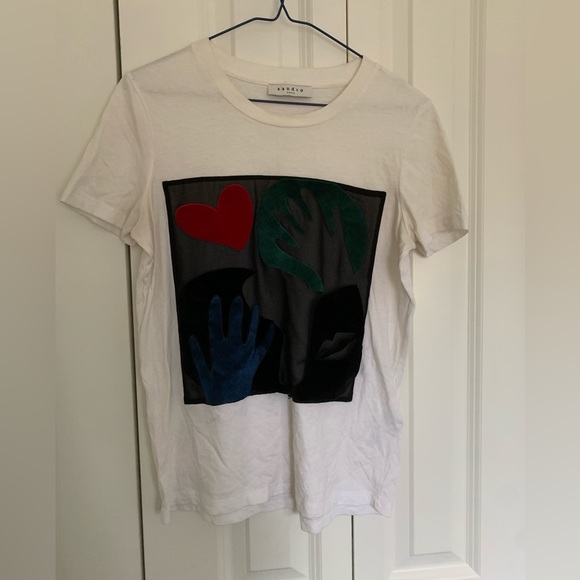 Sandro Tops - Sandro white t-shirt with suade patterns size Small